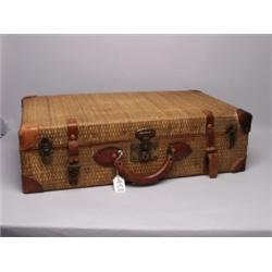 19th C. Leather Bound & Silk Lined Suitcase