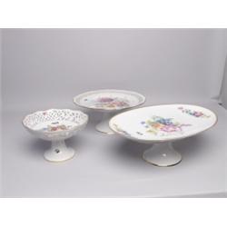 3 Old German Painted Porcelain Comports