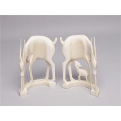 Pair Carved Ivory Sculptures