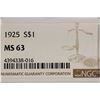 Image 3 : 1925 PEACE SILVER DOLLAR NGC MS63