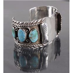 Navajo Sterling Watch Cuff with Turquoise Nugget