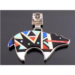 Zuni Bear Pendant Inlaid Mosaic by E. Ohm Satte