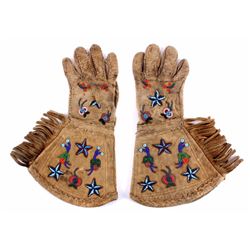 Sioux Pictorial Beaded Gauntlet Gloves 19th C.