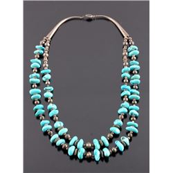 Navajo Sterling Silver Turquoise Nugget Necklace