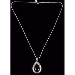 Signed Navajo Sterling Silver & Onyx Necklace