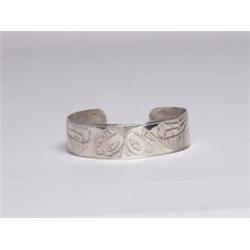 Native Carved Coin Silver Bracelet