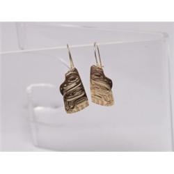 14K Gold Native Carved Earrings Inscribed