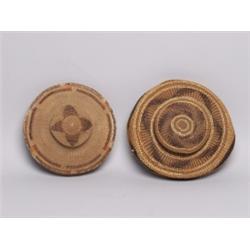Two Tlingit Rattle Top Basket Lids