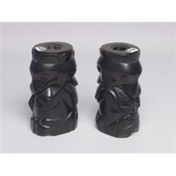 Pr of Fine Old Haida Argilite Totems