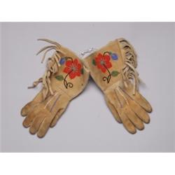 Pair Beaded Deerskin Gauntlets
