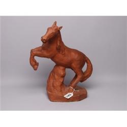 Old Clay Sculpture of a Rearing Horse