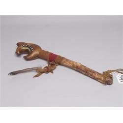 Unusual Painted Leather Bear Rattle