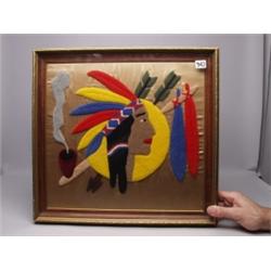 Vintage Wool Work Indian Chief Head