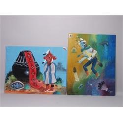 2 Navajo Paintings on Canvas Board