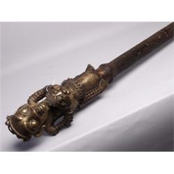 Old African Cast Bronze & Wood Staff