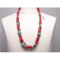 Pueblo Turquoise Coral & Silver Necklace