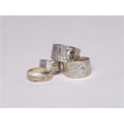 4 Native Carved Silver Rings