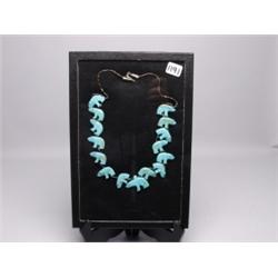 Pueblo Handcarved Turquoise Bear Necklace