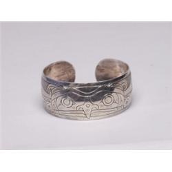 Native Carved Silver Bracelet  Thunderbird