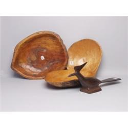 Three Old Burl Root Bowls & a Seri