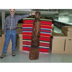 Carved Raven and Salmon Pole