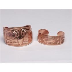Two Engraved Copper Bracelets Signed