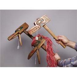 Three Carved Cedar Clapper Sticks