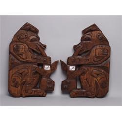 Carved Cedar Panels Bear and Whale