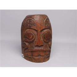 Carved Cedar Man and Whale Mask
