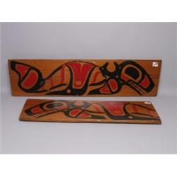 Two Painted Cedar Sea Monster Panels