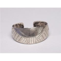 Late 19th C Carved Coin Silver Bracelet