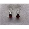 Image 3 : EARRINGS - 2.2 CTW PEAR FACETED GARNET & 2 DIAMONDS IN STERLING SILVER SETTING - RETAIL ESTIMATE $30