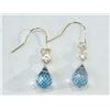 Image 3 : EARRINGS - 4.8CT BLUE TOPAZ & WHITE SAPPHIRE IN STAMPED 14K YELLOW GOLD DROP SETTING - HAND CRAFTED