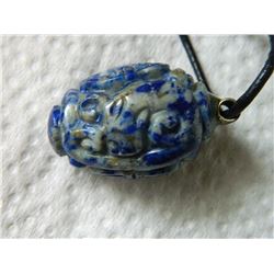 HAND CRAFTED CARVED LAPIS ON ROPE - 1 1/2" TALL X 1" DIAMETER - HAS UNIQUE SWAN CLASP/HOOK (non-fero