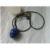 Image 2 : HAND CRAFTED CARVED LAPIS ON ROPE - 1 1/2" TALL X 1" DIAMETER - HAS UNIQUE SWAN CLASP/HOOK (non-fero