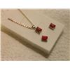 Image 1 : NECKLACE & EARRING 3PC SET - 4TCW EMERALD CUT RUBYS - RICH DEEP RED PURPLE IN STAMPED 925 STERLING S