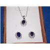 Image 2 : NECKLACE & EARRING SET - NEW - 1.85 TCW SAPPHIRE & DIAMONDS IN STERLING SILVER SETTING - INCLUDES CE