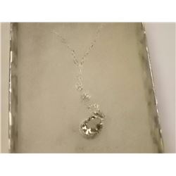 NECKLACE - 1.75 CT OVAK FACETED GREEN AMETHYST & DIAMOND IN STERLING SILVER SETTING - INCLUDES CERTI