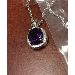 NECKLACE - 3.5CT AMETHYST & DIAMOND NECKLACE OVAL CUT AMETHYST IN STERLING SILVER SETTING - INCLUDES