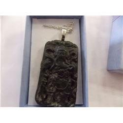 NECKLACE - CARVED BLACK JADE - ORIENTAL DESIGN