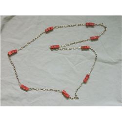 NECKLACE - JASPER CARVED BLOCKS ON REALLY LONG CHAIN - 58"