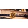 Image 1 : WATCH - NEW 2 SIDED SKELETON WATCH WITH LEATHER STRAP - WORKING- GOLD TONE