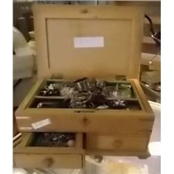 WOOD JEWELRY BOX & CONTENTS