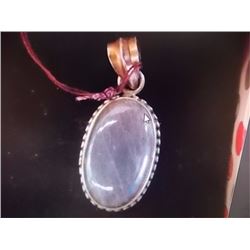 PENDANT - POLISHED LABORADITE IN STERLING SILVER SETTING - 2" LONG