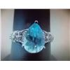 Image 1 : RING - 3.5CT PEAR FACETED BLUE TOPAZ & 2 ROUND FACETED DIAMONDS IN STERLING SILVER COCTAIL DESIGNED