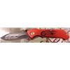 Image 2 : CLIP ON POCKET KNIFE -NEW - RED WITH FLAMES & BIKE - 3" BLADE