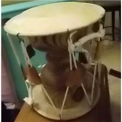 ORNATE CARVED DRUM WITH  CASE & STICKS