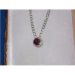NECKLACE - ROUND FACETED RICH DEEP RED/BROWN GARNET & ROUND FACETED DIAMOND IN STERLING SILVER SETTI