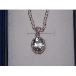 NECKLACE - 1.75CT OVAL FACETED LIVELY GREEN/YELLOW AMETHYST & ROUND FACETED DIAMOND IN STERLING SILV