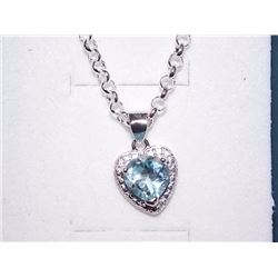 NECKLACE - 1CT HEART FACETED BLUE TOPAZ & DIAMOND IN STERLING SILVER SETTING - INCLUDES CERTIFICATE 